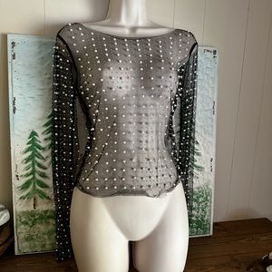 Rhinestone + Pearls Top - Black